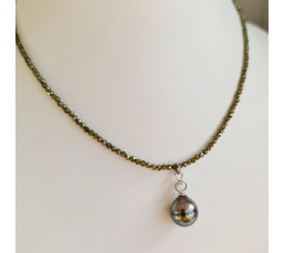 Éclats - Collier oxydes de zirconium, argent rhodié et Perle de Tahiti