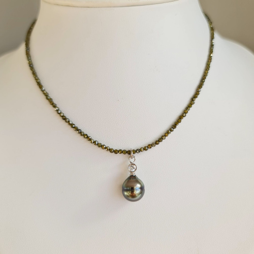 Éclats - Collier oxydes de zirconium, argent rhodié et Perle de Tahiti