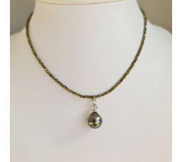 Éclats - Collier oxydes de zirconium, argent rhodié et Perle de Tahiti