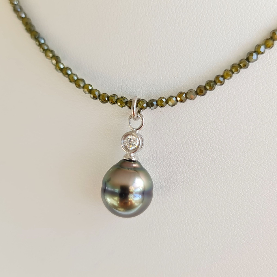 Éclats - Collier oxydes de zirconium, argent rhodié et Perle de Tahiti