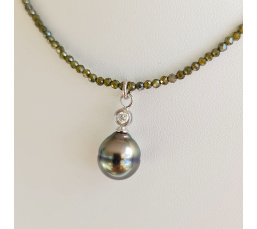 Éclats - Collier oxydes de zirconium, argent rhodié et Perle de Tahiti