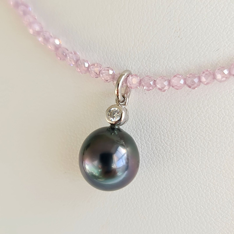 Éclats - Collier oxydes de zirconium, argent rhodié et Perle de Tahiti