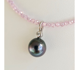 Éclats - Collier oxydes de zirconium, argent rhodié et Perle de Tahiti