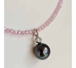 Éclats - Collier oxydes de zirconium, argent rhodié et Perle de Tahiti