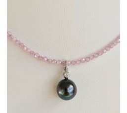 Éclats - Collier oxydes de zirconium, argent rhodié et Perle de Tahiti