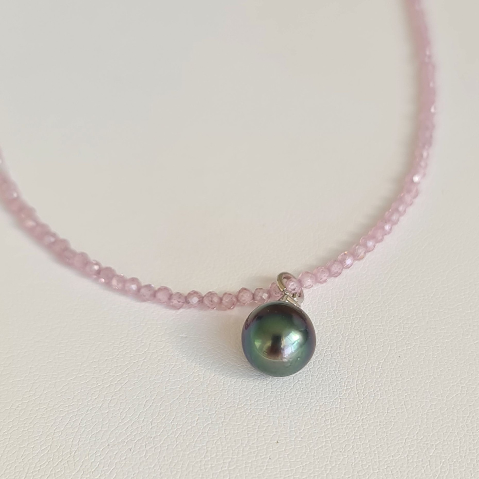 Éclats - Collier oxydes de zirconium, argent rhodié et Perle de Tahiti