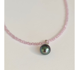 Éclats - Collier oxydes de zirconium, argent rhodié et Perle de Tahiti