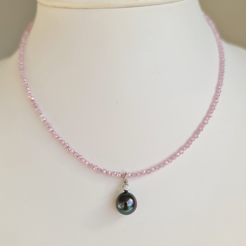 Éclats - Collier oxydes de zirconium, argent rhodié et Perle de Tahiti