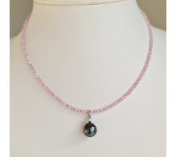 Éclats - Collier oxydes de zirconium, argent rhodié et Perle de Tahiti