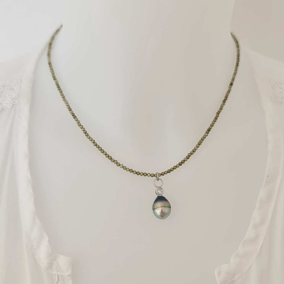 Éclats - Collier oxydes de zirconium, argent rhodié et Perle de Tahiti