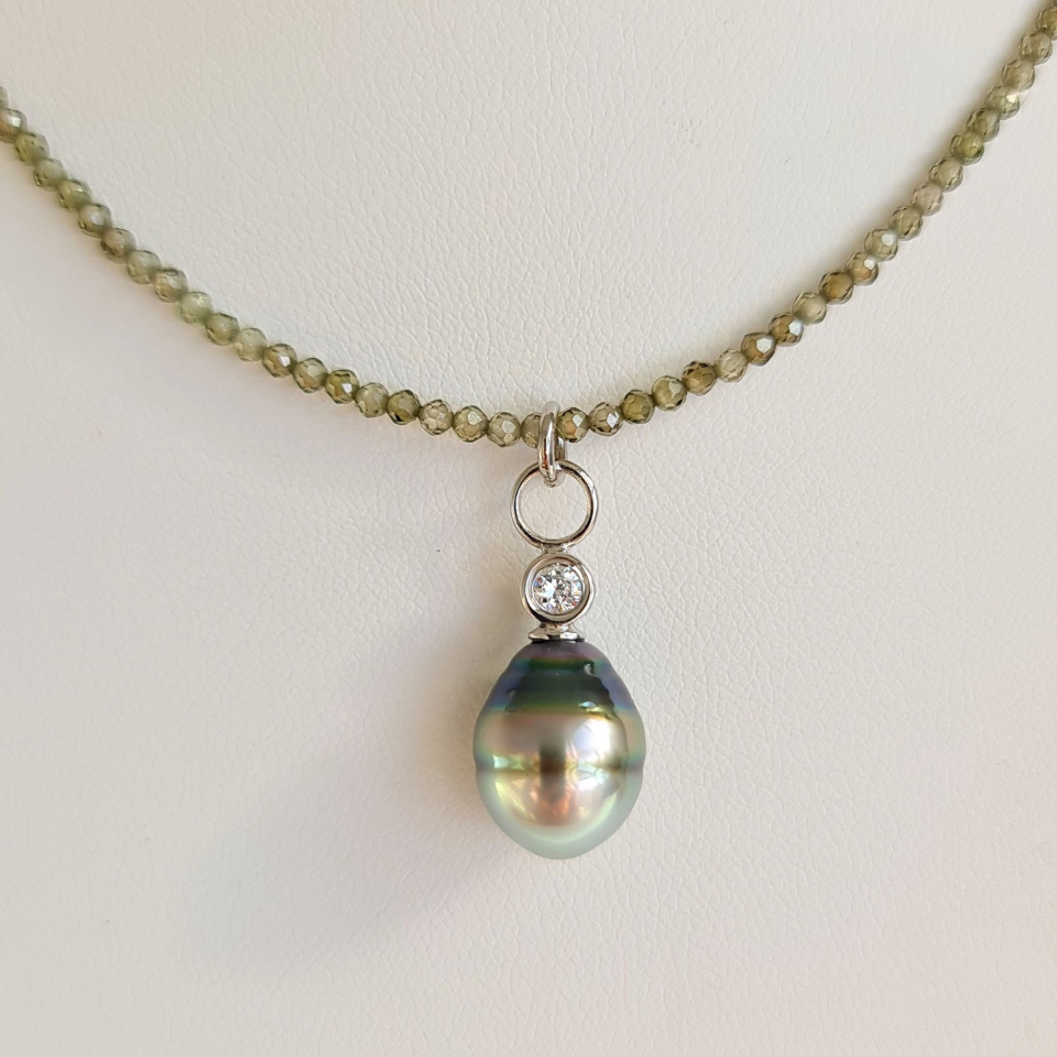 Éclats - Collier oxydes de zirconium, argent rhodié et Perle de Tahiti