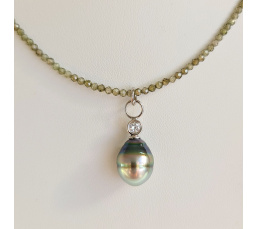 Éclats - Collier oxydes de zirconium, argent rhodié et Perle de Tahiti