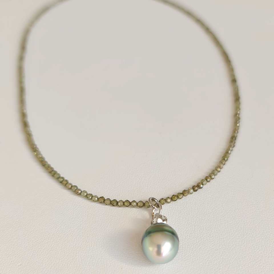 Éclats - Collier oxydes de zirconium, argent rhodié et Perle de Tahiti