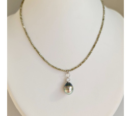 Éclats - Collier oxydes de zirconium, argent rhodié et Perle de Tahiti