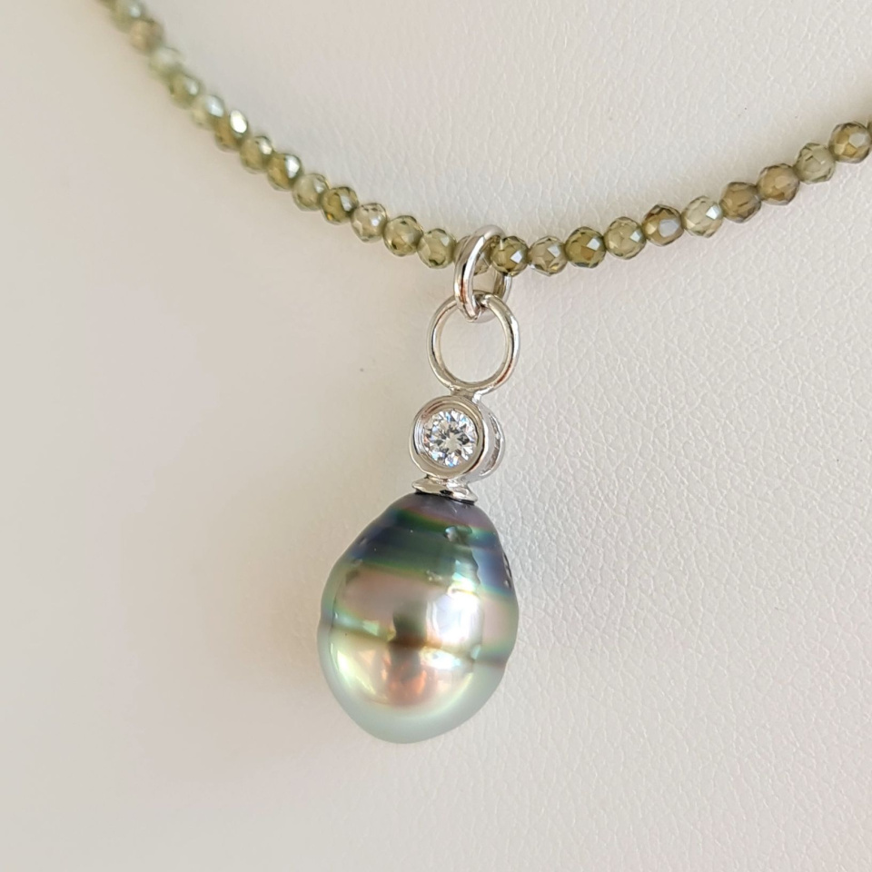 Éclats - Collier oxydes de zirconium, argent rhodié et Perle de Tahiti