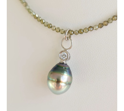 Éclats - Collier oxydes de zirconium, argent rhodié et Perle de Tahiti