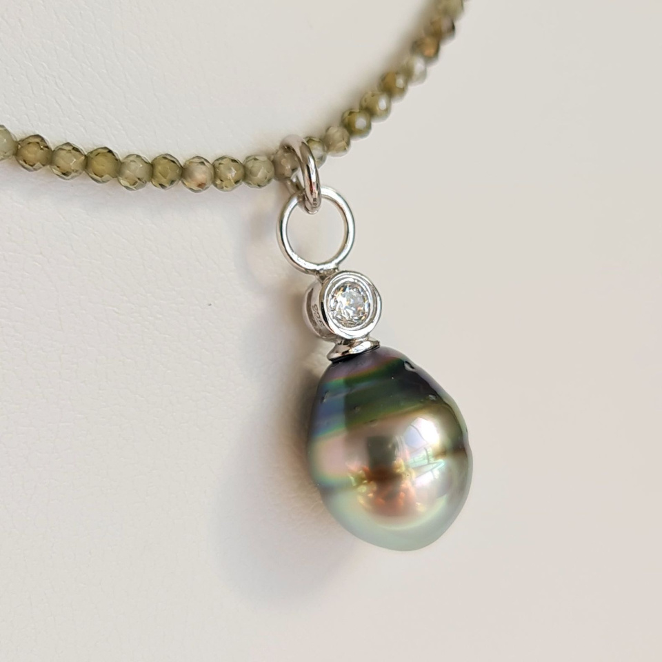 Éclats - Collier oxydes de zirconium, argent rhodié et Perle de Tahiti