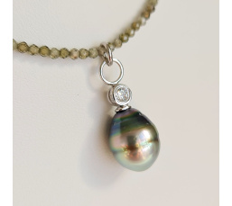 Éclats - Collier oxydes de zirconium, argent rhodié et Perle de Tahiti