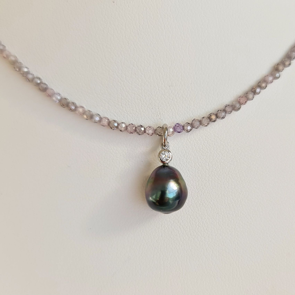 Éclats - Collier oxydes de zirconium, argent rhodié et Perle de Tahiti