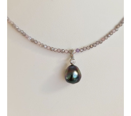 Éclats - Collier oxydes de zirconium, argent rhodié et Perle de Tahiti