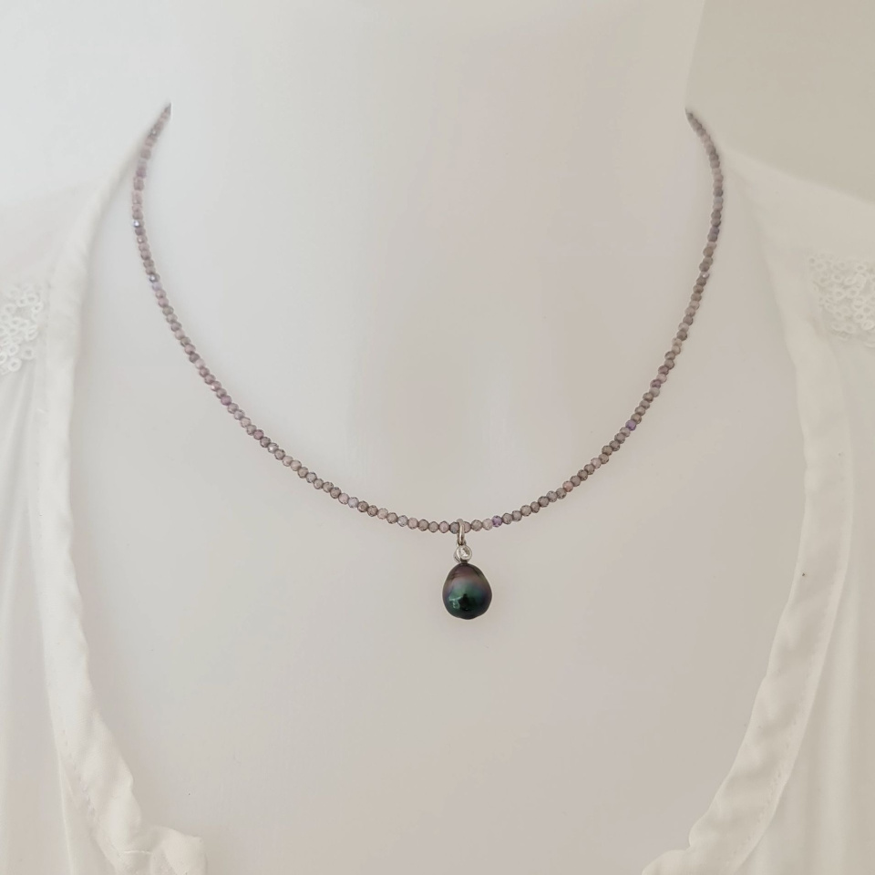 Éclats - Collier oxydes de zirconium, argent rhodié et Perle de Tahiti