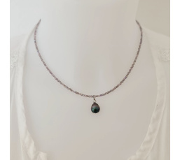 Éclats - Collier oxydes de zirconium, argent rhodié et Perle de Tahiti