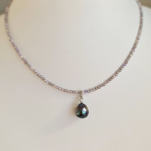Éclats - Collier oxydes de zirconium, argent rhodié et Perle de Tahiti