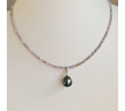 Éclats - Collier oxydes de zirconium, argent rhodié et Perle de Tahiti
