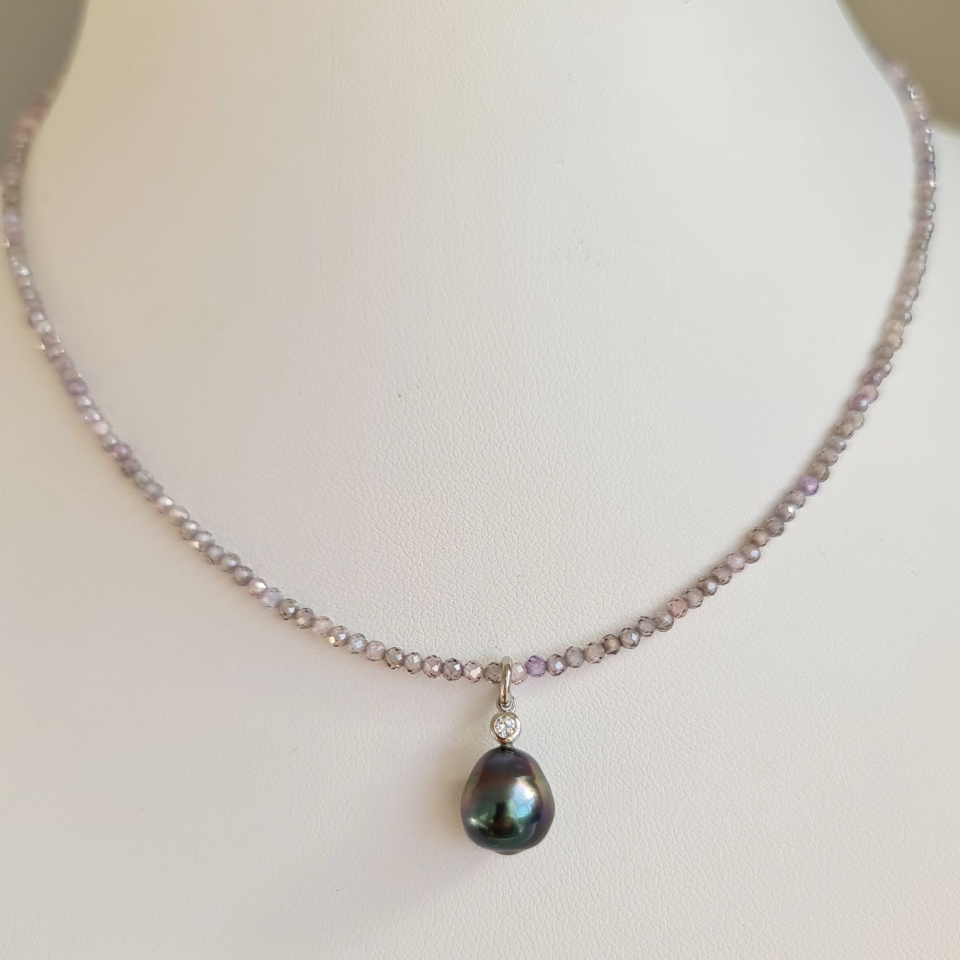 Éclats - Collier oxydes de zirconium, argent rhodié et Perle de Tahiti