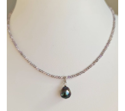 Éclats - Collier oxydes de zirconium, argent rhodié et Perle de Tahiti
