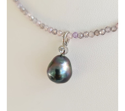 Éclats - Collier oxydes de zirconium, argent rhodié et Perle de Tahiti