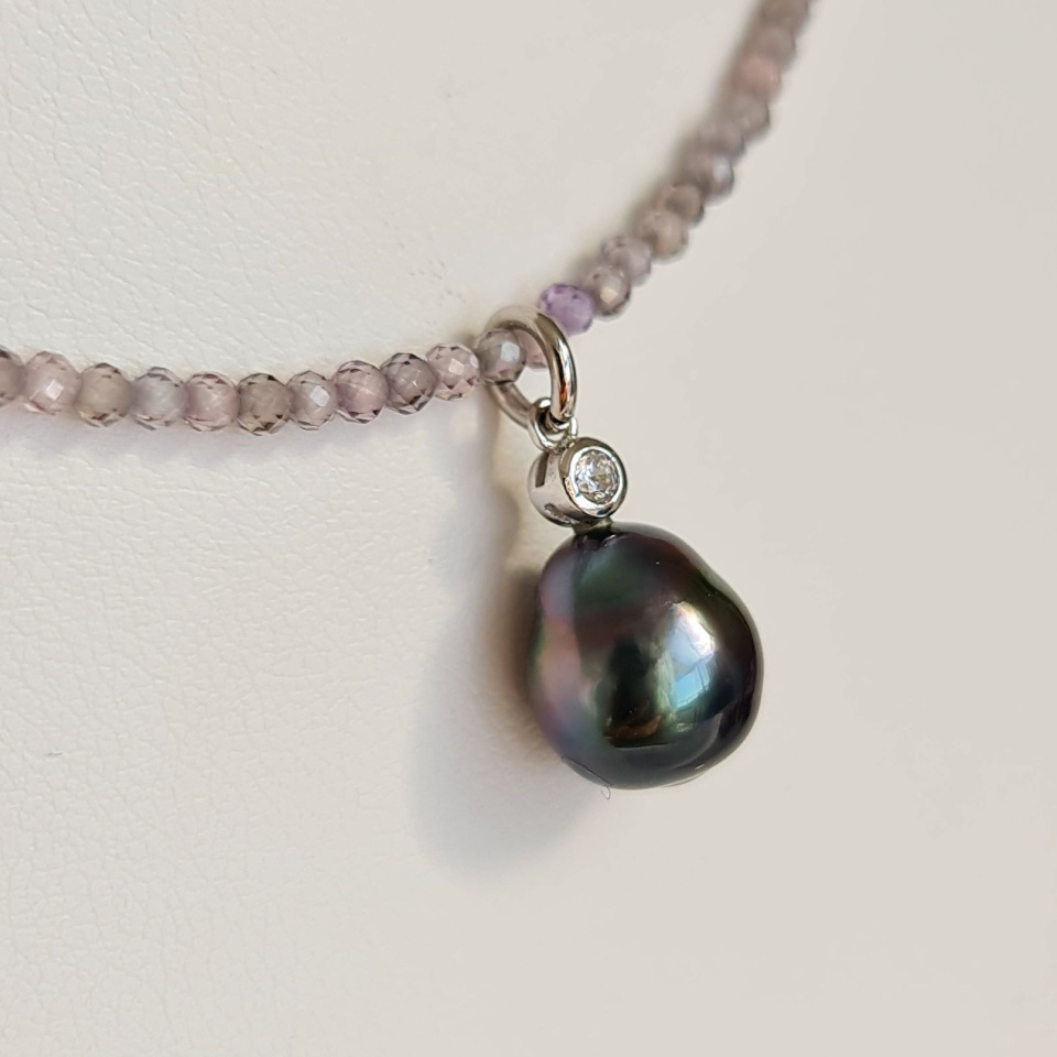 Éclats - Collier oxydes de zirconium, argent rhodié et Perle de Tahiti