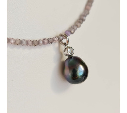 Éclats - Collier oxydes de zirconium, argent rhodié et Perle de Tahiti