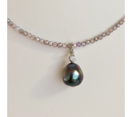 Éclats - Collier oxydes de zirconium, argent rhodié et Perle de Tahiti