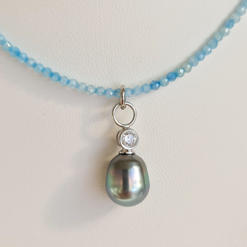 Éclats - Collier oxydes de zirconium, argent rhodié et Perle de Tahiti