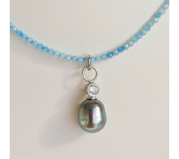Éclats - Collier oxydes de zirconium, argent rhodié et Perle de Tahiti