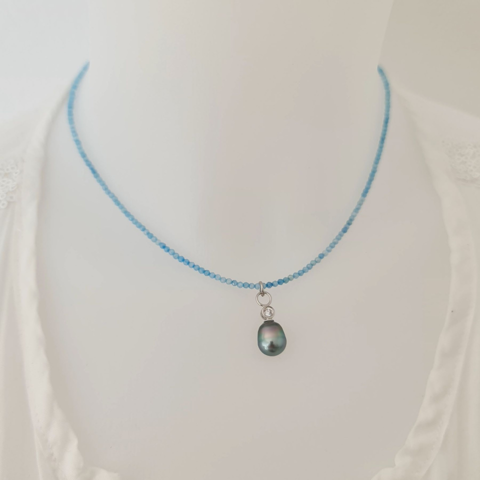 Éclats - Collier oxydes de zirconium, argent rhodié et Perle de Tahiti