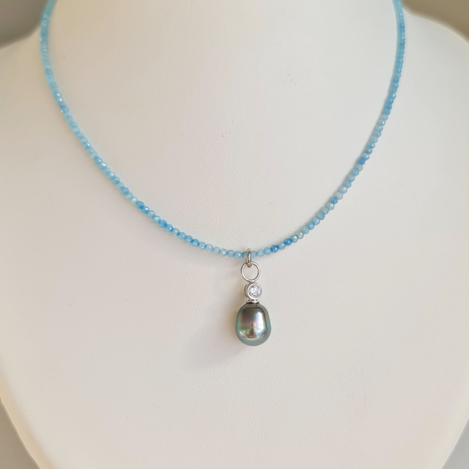 Éclats - Collier oxydes de zirconium, argent rhodié et Perle de Tahiti