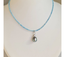 Éclats - Collier oxydes de zirconium, argent rhodié et Perle de Tahiti