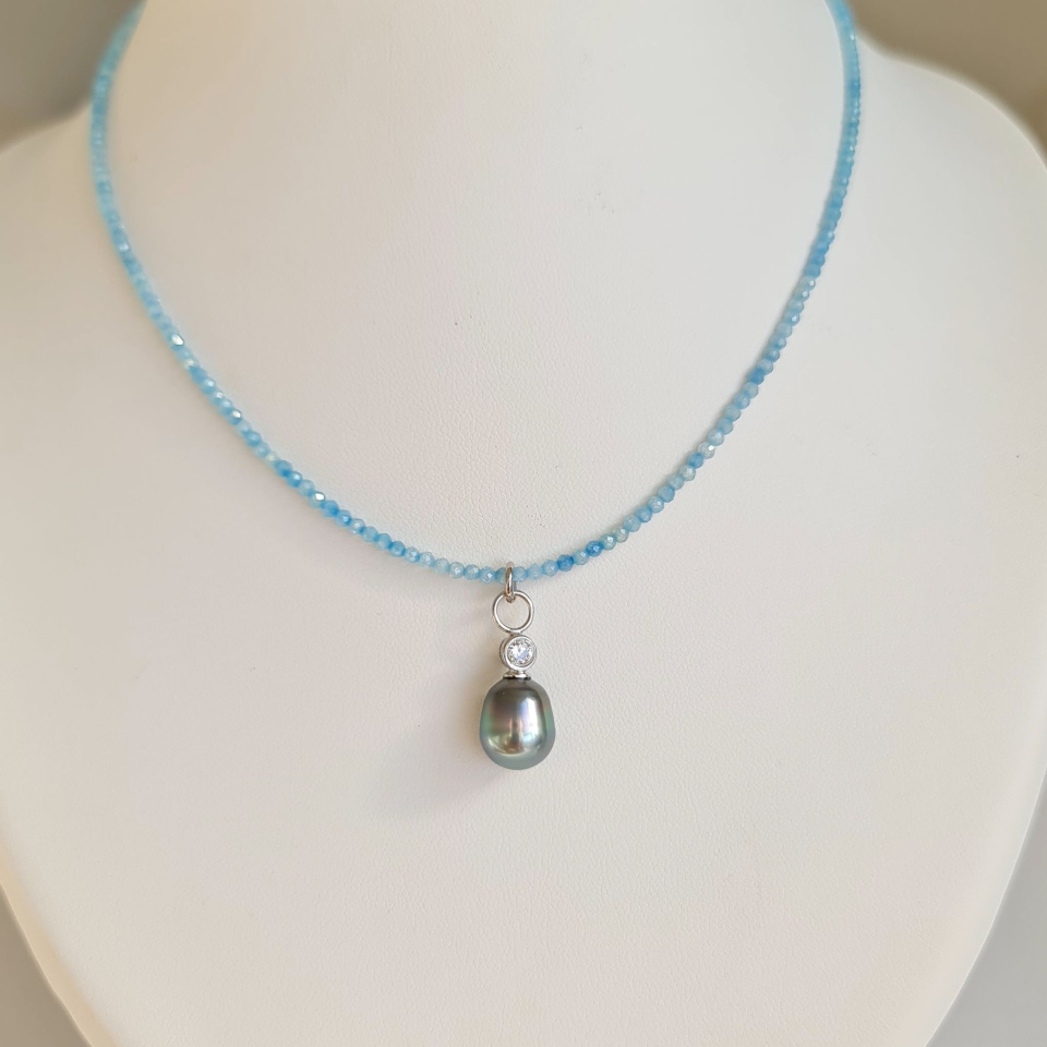 Éclats - Collier oxydes de zirconium, argent rhodié et Perle de Tahiti