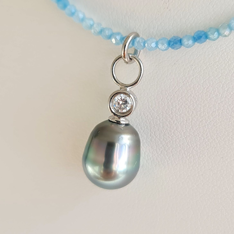 Éclats - Collier oxydes de zirconium, argent rhodié et Perle de Tahiti