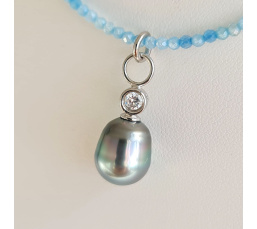 Éclats - Collier oxydes de zirconium, argent rhodié et Perle de Tahiti