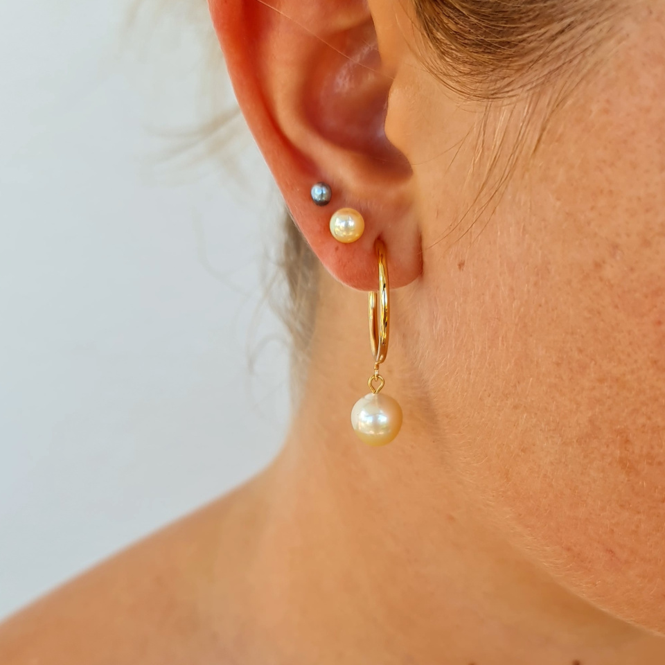 Créoles d'Eté - Boucles d'Oreilles Plaqué Or et Perles des Mers du Sud d'exception