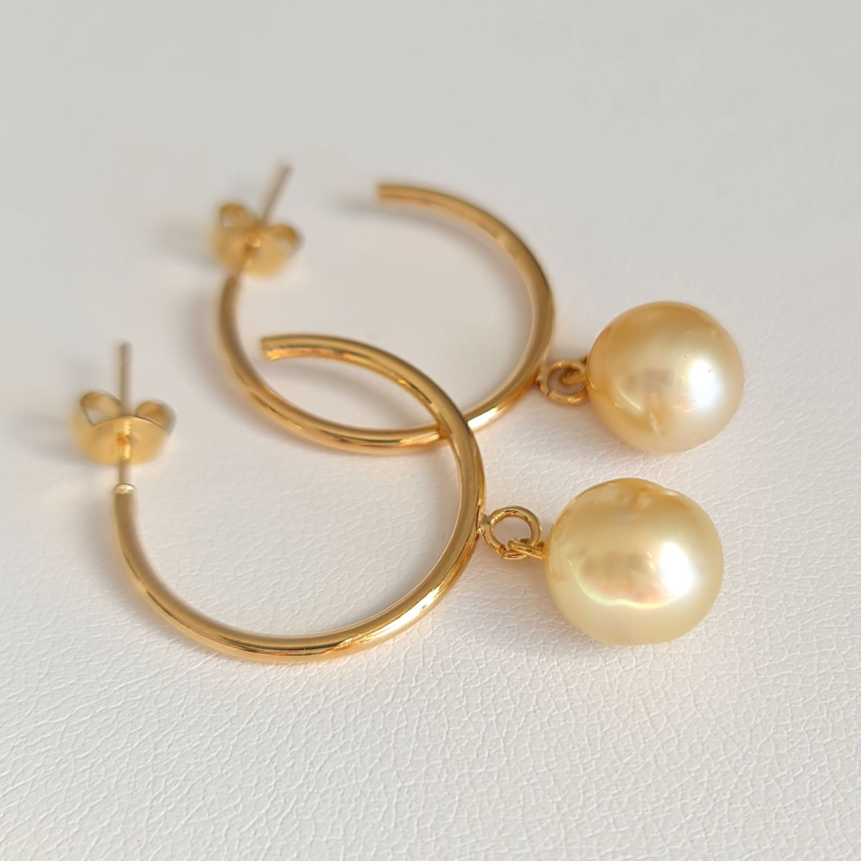 Créoles d'Eté - Boucles d'Oreilles Plaqué Or et Perles des Mers du Sud d'exception