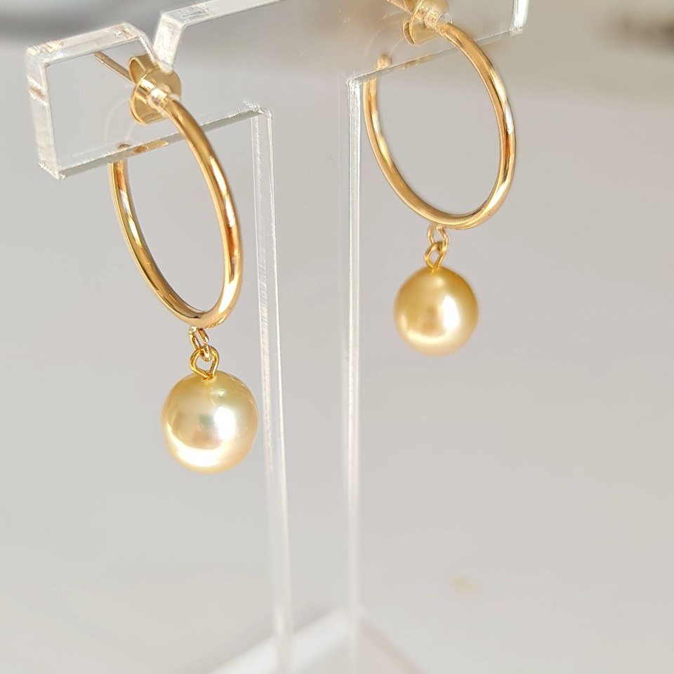 Créoles d'Eté - Boucles d'Oreilles Plaqué Or et Perles des Mers du Sud d'exception