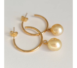 Créoles d'Eté - Boucles d'Oreilles Plaqué Or et Perles des Mers du Sud d'exception