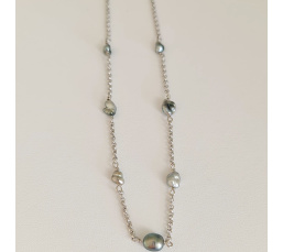 Kaukura - Collier Argent Rhodié et Véritables Keshis de Tahiti