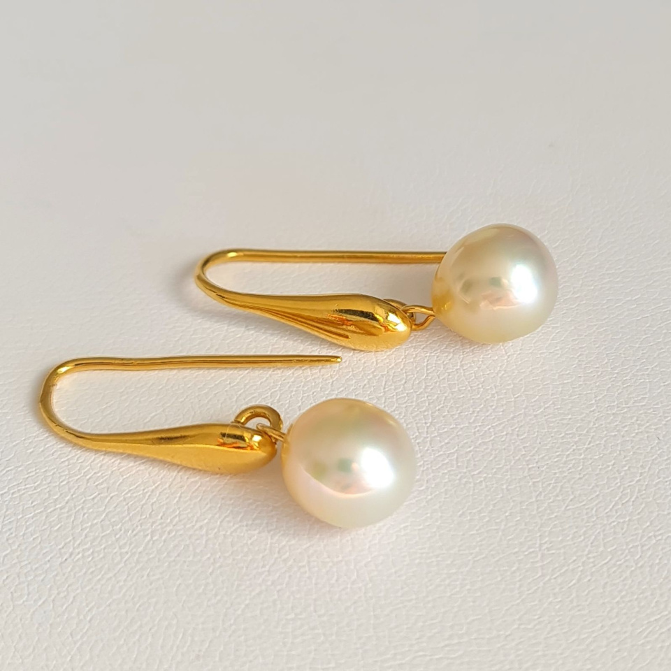 Soleils d'Eté - Boucles d'Oreilles Plaqué Or et Perles des Mers du Sud d'exception