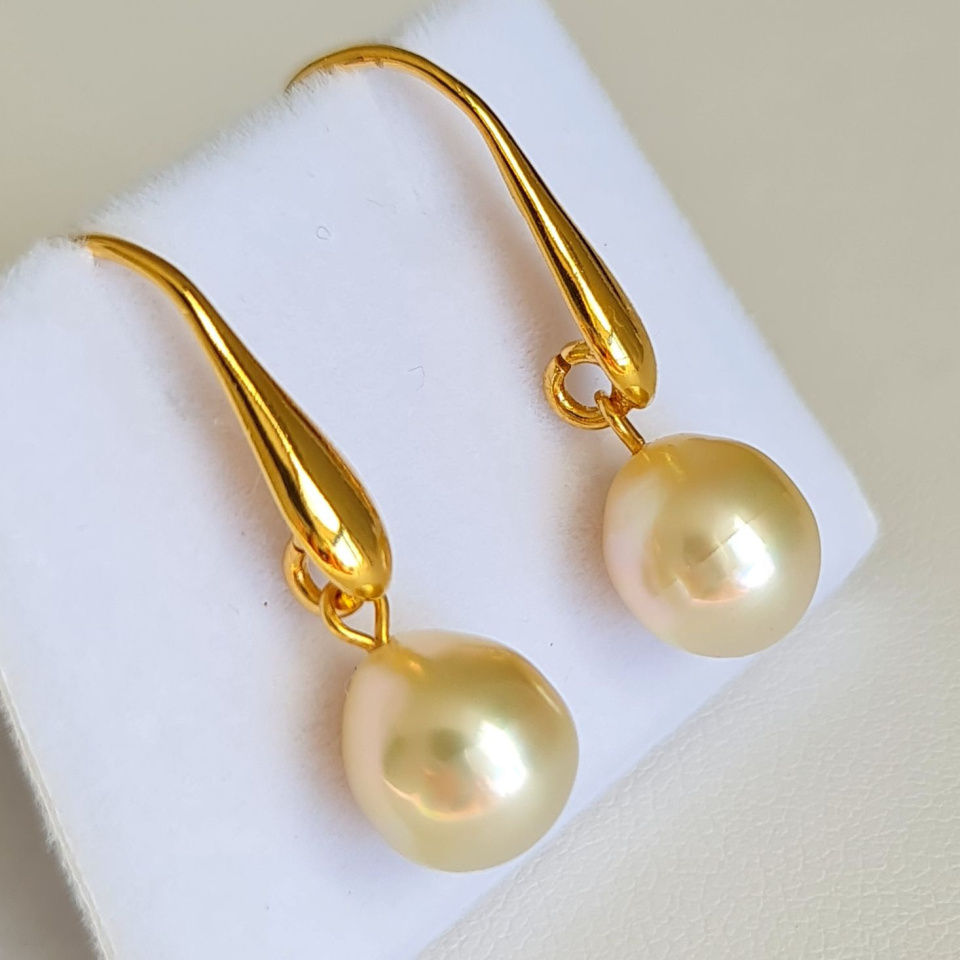 Soleils d'Eté - Boucles d'Oreilles Plaqué Or et Perles des Mers du Sud d'exception