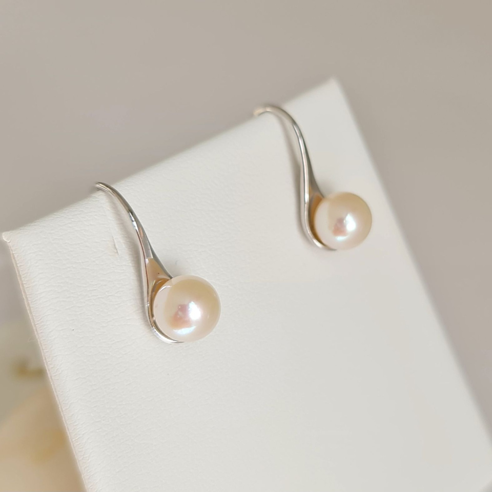 Pureté - Boucles d'Oreilles Argent rhodié et Perles blanches